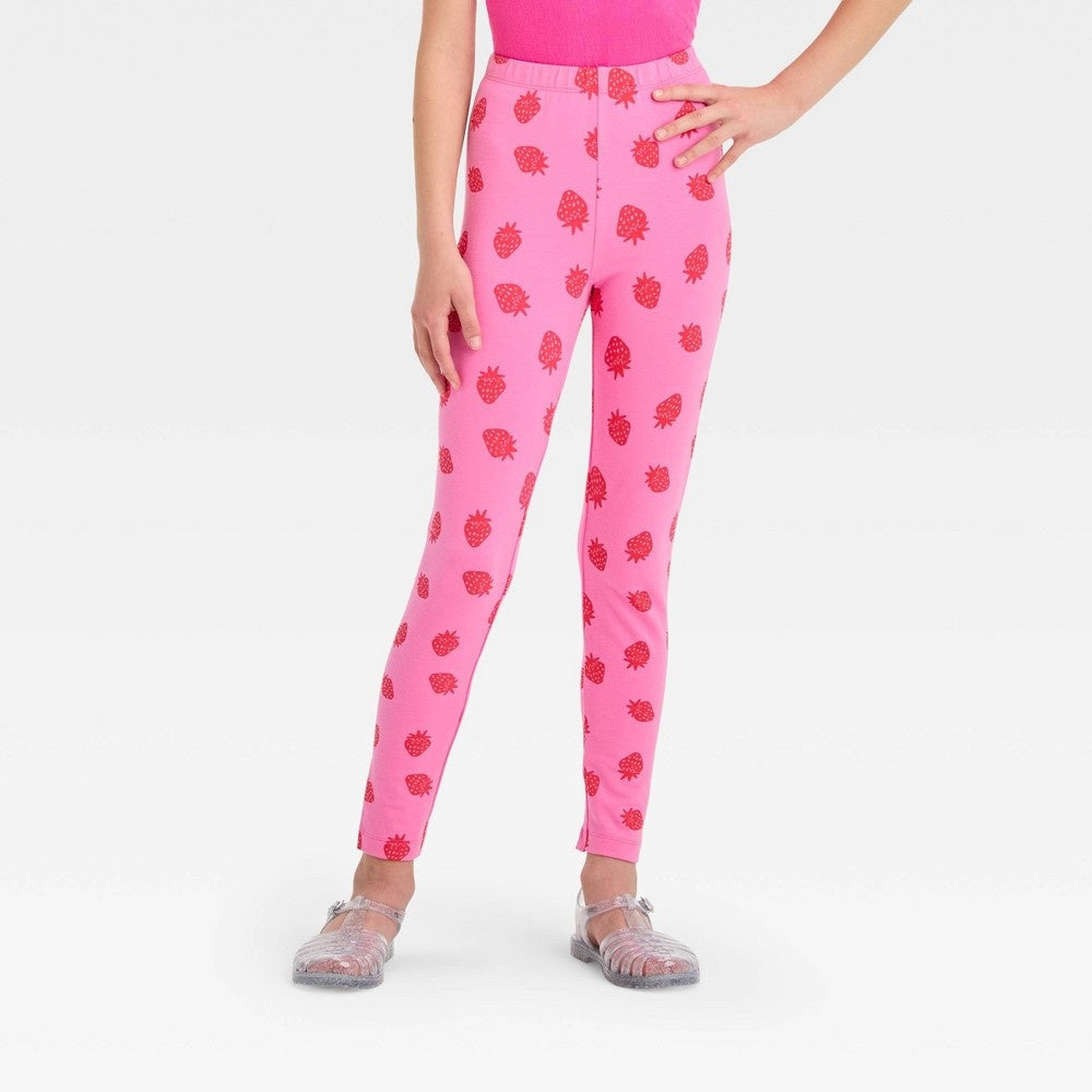 Girls' Strawberry Leggings -  Pink S