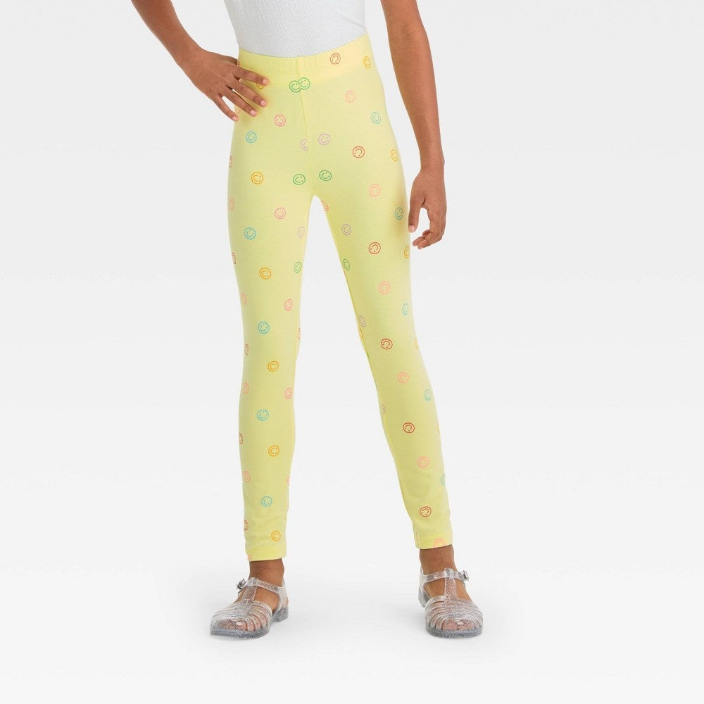 Girls' Smiley Leggings - Light Yellow S
