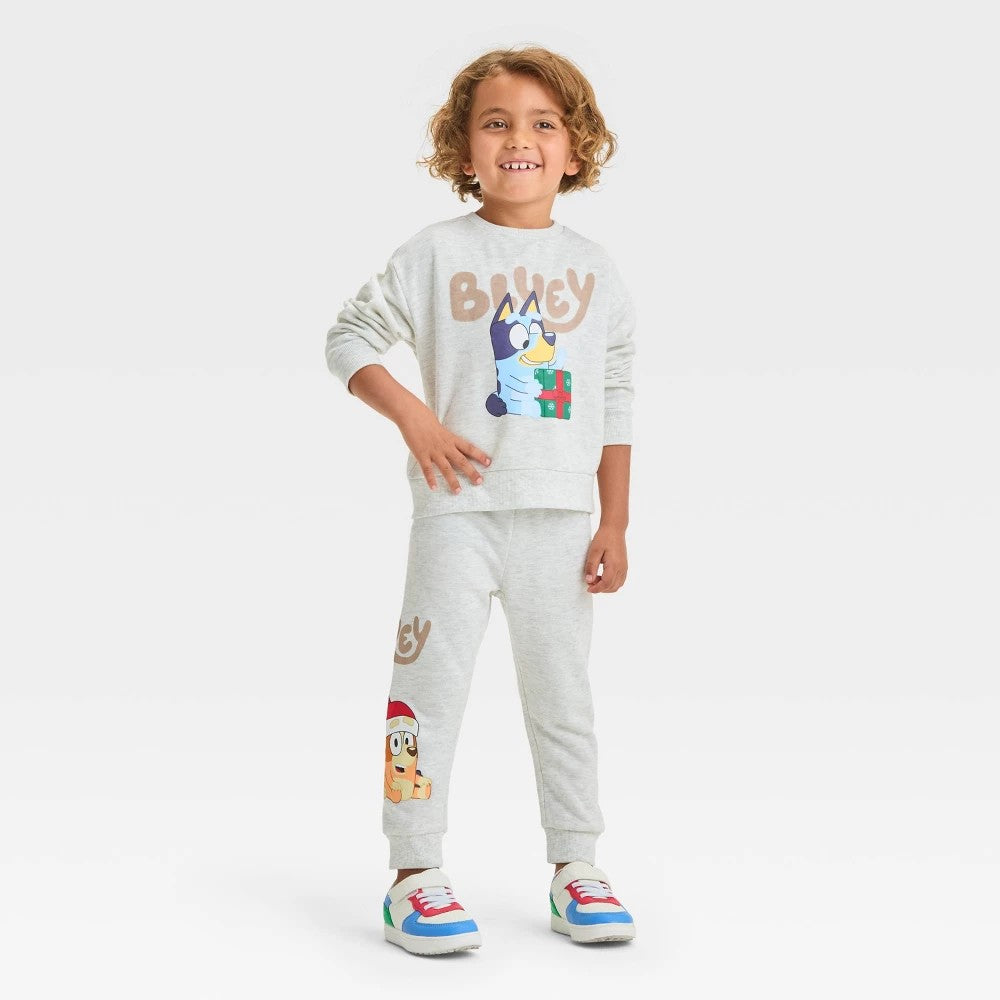 Toddler Boys'  Bingo Christmas 2pc Fleece Top and Bottom Set - Oatmeal 3T