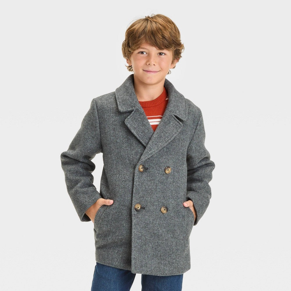 Boys' Solid Pea Coat - Charcoal Gray XL
