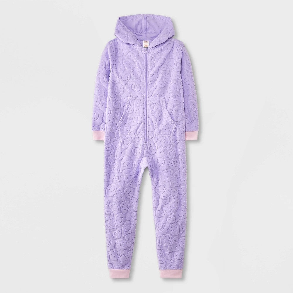 Girls' Smiley Embossed Union Suit - Lavender Purple M