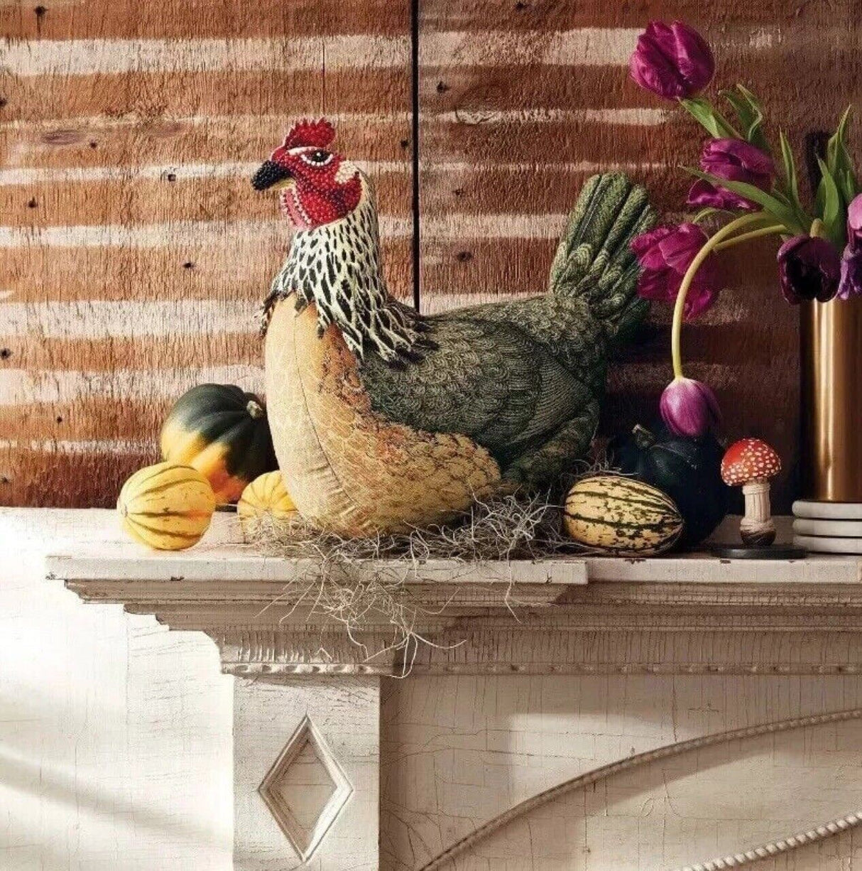 2024 Plush Beaded Chicken Pillow 14”x13” Thanksgiving