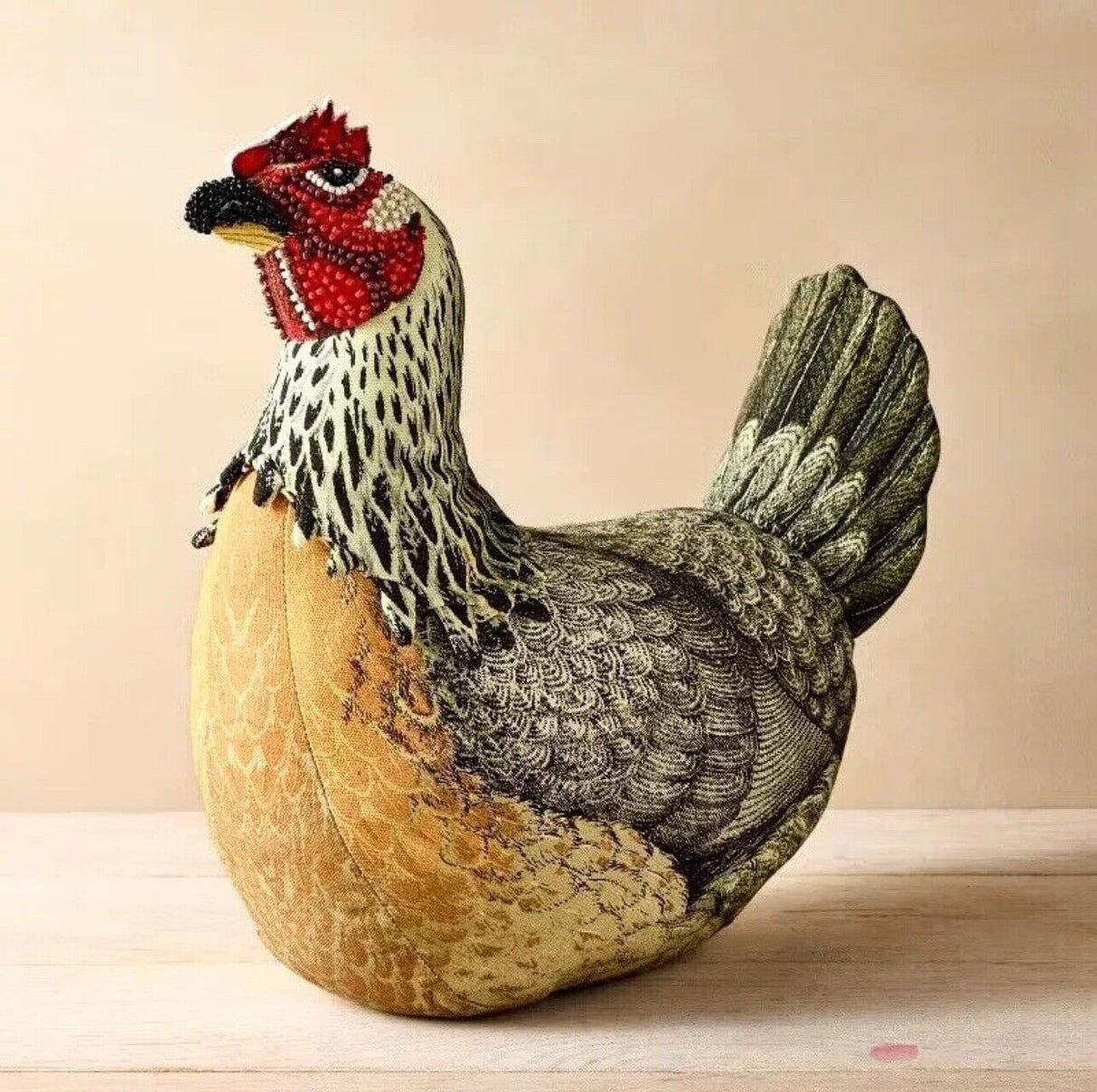 2024 Plush Beaded Chicken Pillow 14”x13” Thanksgiving