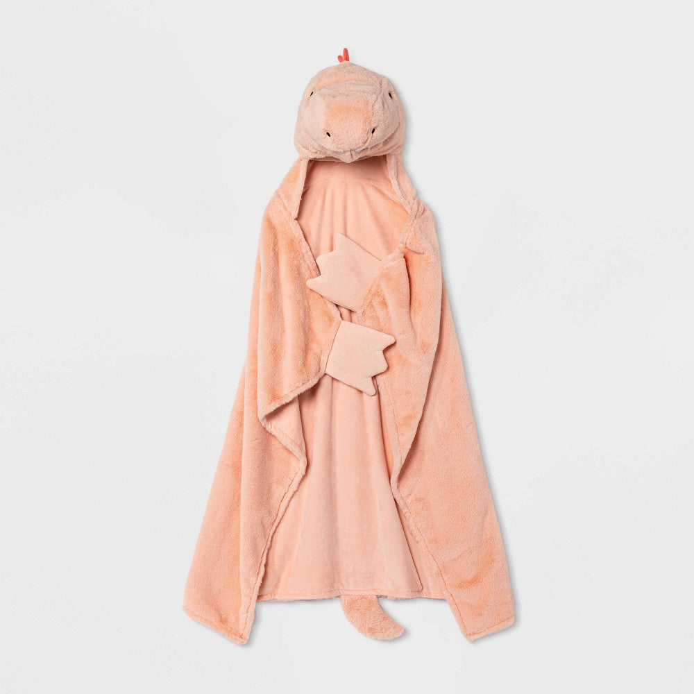 Dinosaur Kids' Hooded Blanket Pink