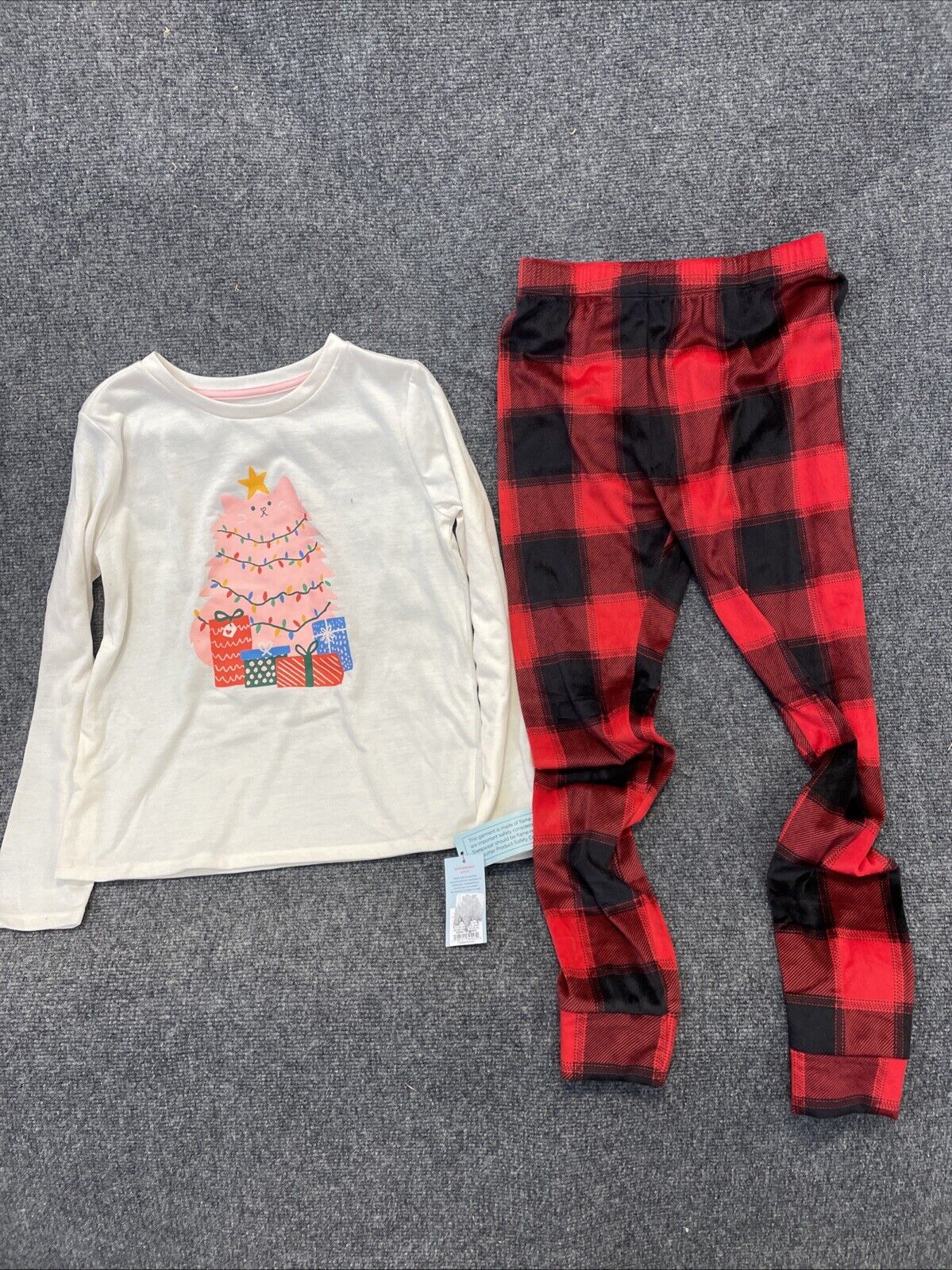 Girls' 2pc Christmas 'Holiday Cat' Long Sleeve Pajama Set - Cat & Jack™ Red/Crea