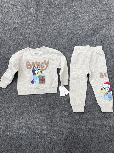 Toddler Boys' Bluey Bingo Christmas 2pc Fleece Top and Bottom Set - Oatmeal 3T