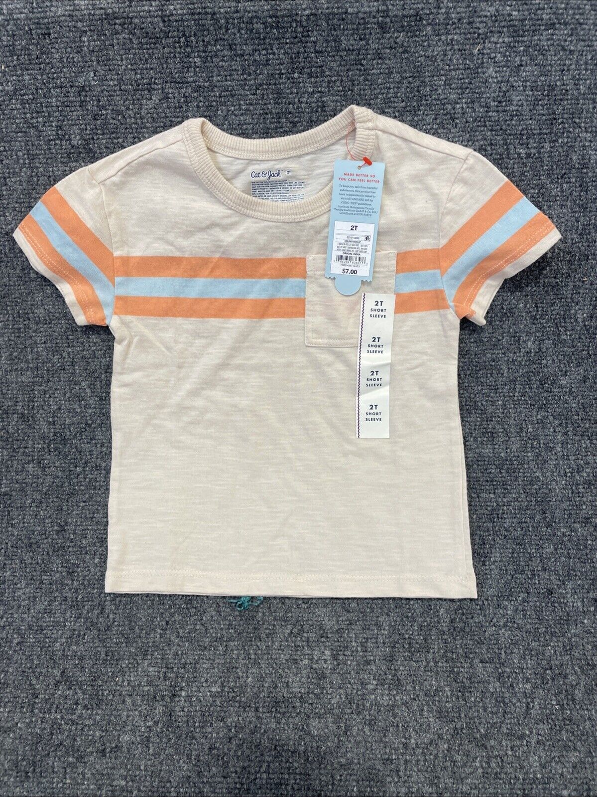 Toddler Boys' Short Sleeve Chest Striped Pocket T-Shirt - Cat & Jack™ Cream 2T