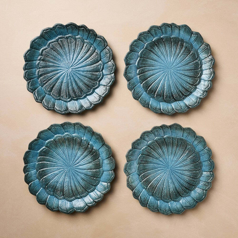 4pc 9" Stoneware Feather Salad Plates