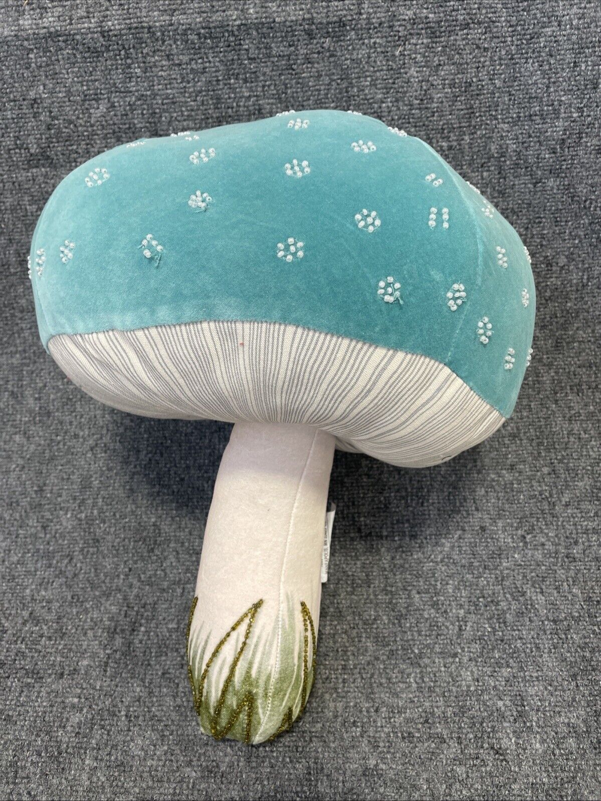 John Derian Beaded Blue Mushroom Plush Pillow 17x14