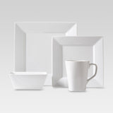16pc Porcelain Square Dinnerware Set White -: Microwave & Dishwasher Safe, Service for 4, Traditional Style