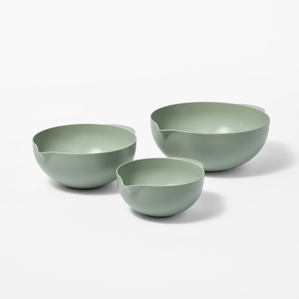 3pc Plastic Mixing Bowl Set with Pour Spots (no Lids) Green : BPA-Free, Dishwasher & Microwave-Safe, 1/3/4 Qt.