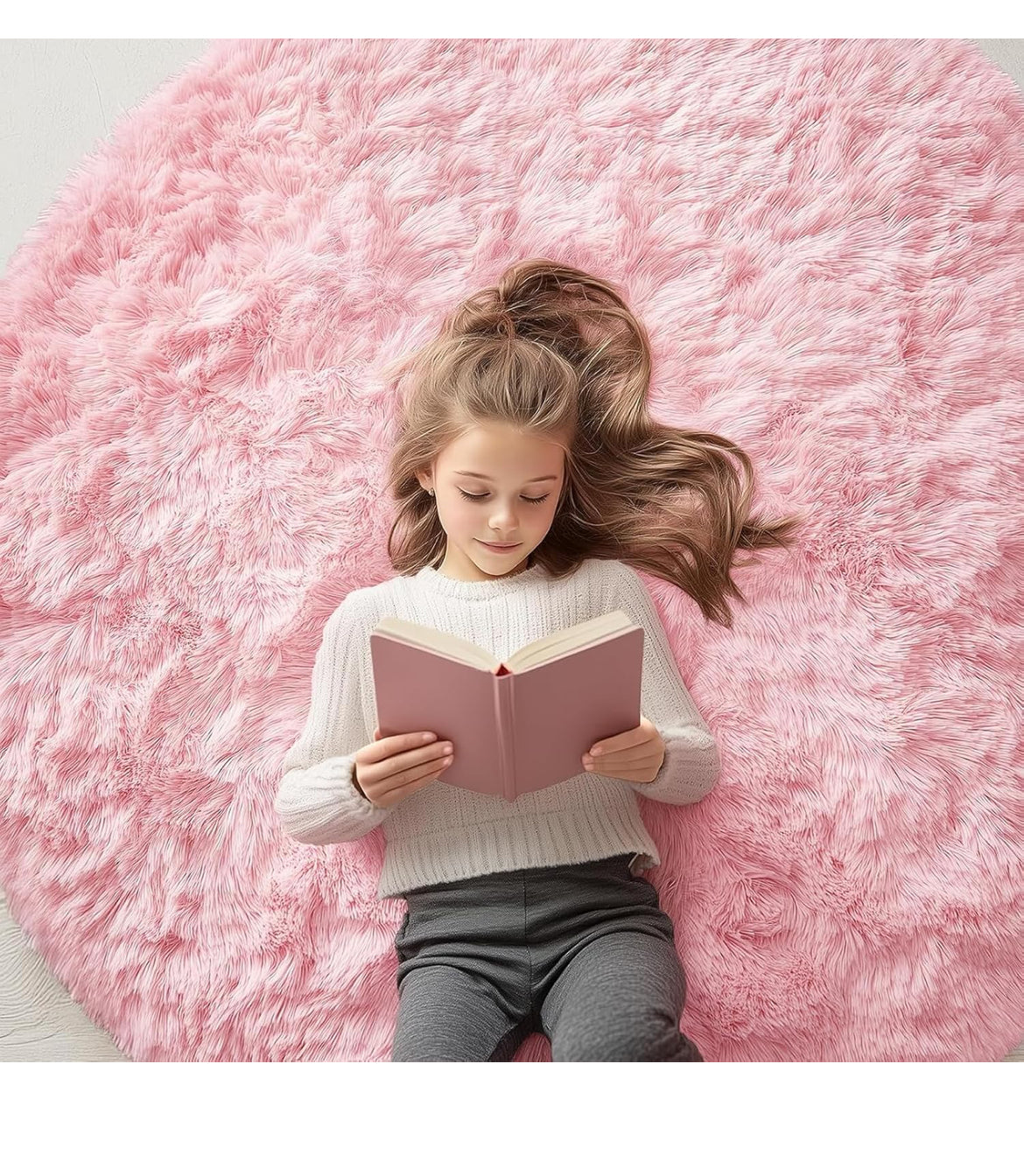 OLANLY 5 x 5 pink rug round