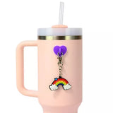Rainbow Water Bottle Charm with Stick-on Hook Bundle: PVC Accessory for Hot & Cold Beverages, Dishwasher-Safe