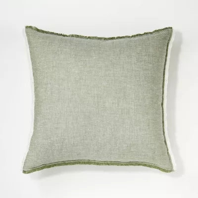 Oversized Reversible Linen Square Throw Pillow with Frayed Edges